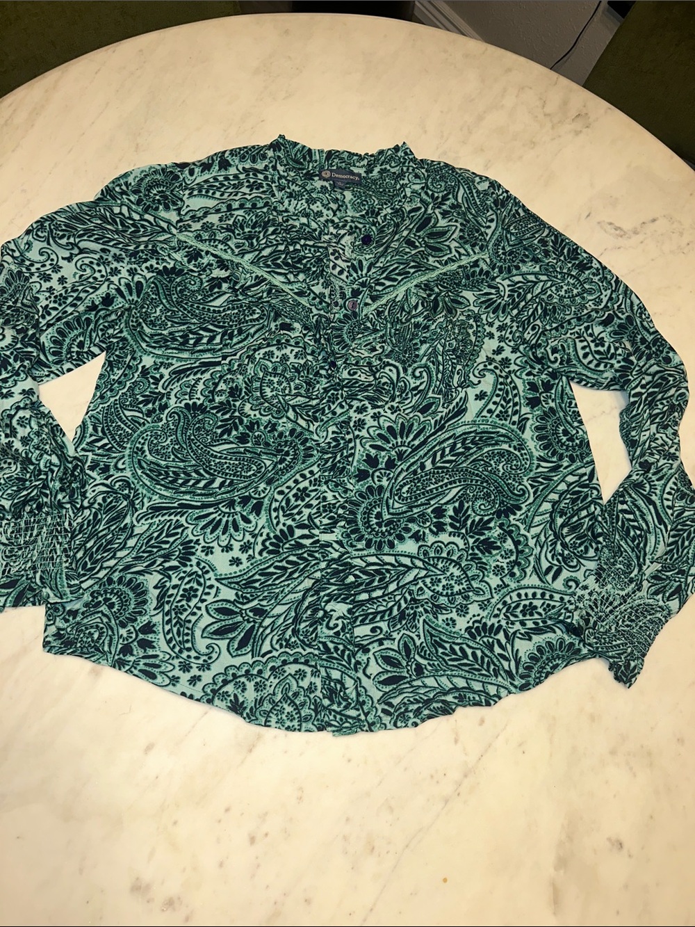 Democracy Teal and Dark Paisley Long-Sleeve Shirt size Small